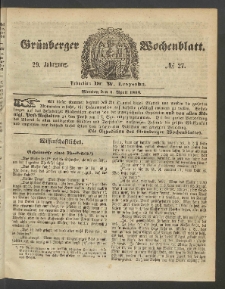 Gr&uuml;nberger Wochenblatt, No. 27. (4. April 1853)