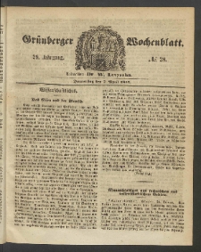 Gr&uuml;nberger Wochenblatt, No. 28. (7. April 1853)