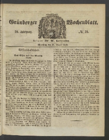 Gr&uuml;nberger Wochenblatt, No. 29. (11. April 1853)