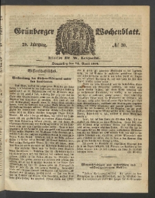 Gr&uuml;nberger Wochenblatt, No. 30. (14. April 1853)