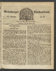 Gr&uuml;nberger Wochenblatt, No. 32. (21. April 1853)