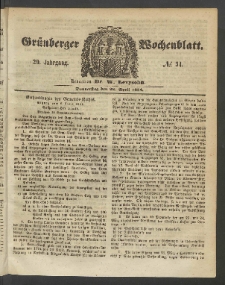 Gr&uuml;nberger Wochenblatt, No. 34. (28. April 1853)