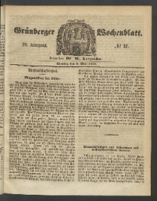 Gr&uuml;nberger Wochenblatt, No. 37. (9. Mai 1853)