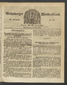 Gr&uuml;nberger Wochenblatt, No. 41. (23. Mai 1853)