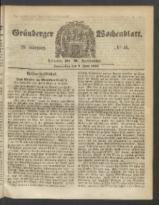 Gr&uuml;nberger Wochenblatt, No. 46. (9. Juni 1853)