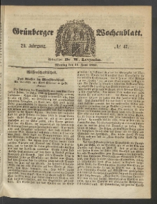 Gr&uuml;nberger Wochenblatt, No. 47. (13. Juni 1853)