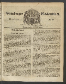 Gr&uuml;nberger Wochenblatt, No. 48. (16. Juni 1853)