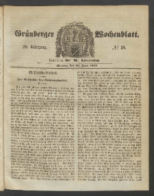 Gr&uuml;nberger Wochenblatt, No. 49. (20. Juni 1853)