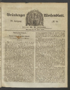 Gr&uuml;nberger Wochenblatt, No. 55. (11. Juli 1853)