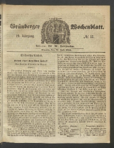 Gr&uuml;nberger Wochenblatt, No. 57. (18. Juli 1853)