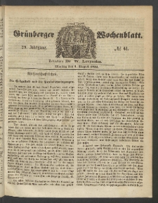 Gr&uuml;nberger Wochenblatt, No. 61. (1. August 1853)