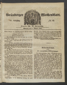 Gr&uuml;nberger Wochenblatt, No. 63. (8. August 1853)