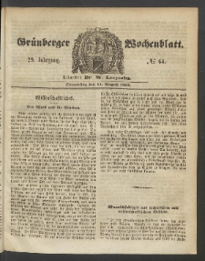 Gr&uuml;nberger Wochenblatt, No. 64. (11. August 1853)