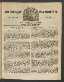Gr&uuml;nberger Wochenblatt, No. 65. (15. August 1853)