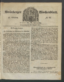 Gr&uuml;nberger Wochenblatt, No. 66. (18. August 1853)