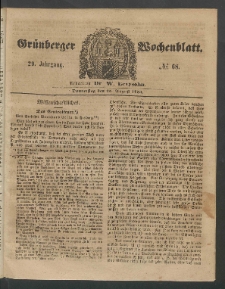Gr&uuml;nberger Wochenblatt, No. 68. (25. August 1853)
