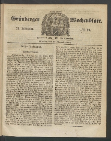 Gr&uuml;nberger Wochenblatt, No. 69. (29. August 1853)