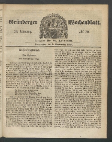 Gr&uuml;nberger Wochenblatt, No. 70. (1. September 1853)