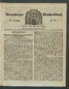 Gr&uuml;nberger Wochenblatt, No. 73. (12. September 1853)