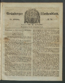 Gr&uuml;nberger Wochenblatt, No. 74. (15. September 1853)