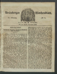 Gr&uuml;nberger Wochenblatt, No. 75. (19. September 1853)