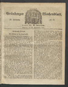 Gr&uuml;nberger Wochenblatt, No. 77. (26. September 1853)