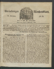 Gr&uuml;nberger Wochenblatt, No. 78. (29. September 1853)