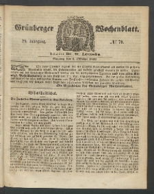 Gr&uuml;nberger Wochenblatt, No. 79. (3. Oktober 1853)