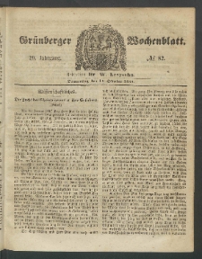 Gr&uuml;nberger Wochenblatt, No. 82. (13. Oktober 1853)