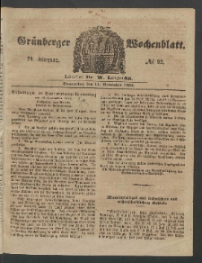 Gr&uuml;nberger Wochenblatt, No. 92. (17. November 1853)