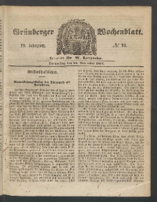 Gr&uuml;nberger Wochenblatt, No. 94. (24. November 1853)