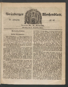 Gr&uuml;nberger Wochenblatt, No. 97. (5. Dezember 1853)