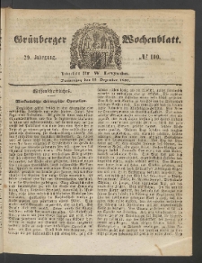 Gr&uuml;nberger Wochenblatt, No. 100. (15. Dezember 1853)