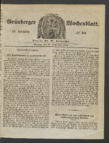 Gr&uuml;nberger Wochenblatt, No. 101. (19. Dezember 1853)
