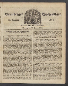 Gr&uuml;nberger Wochenblatt, No. 8. (30. Januar 1854)