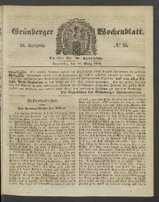 Gr&uuml;nberger Wochenblatt, No. 25. (30. M&auml;rz 1854)
