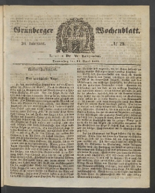 Gr&uuml;nberger Wochenblatt, No. 29. (13. April 1854)