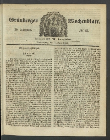 Gr&uuml;nberger Wochenblatt, No. 43. (1. Juni 1854)