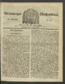 Gr&uuml;nberger Wochenblatt, No. 48. (19. Juni 1854)