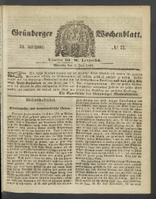 Gr&uuml;nberger Wochenblatt, No. 52. (3. Juli 1854)