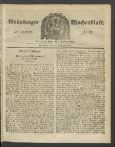 Gr&uuml;nberger Wochenblatt, No. 62. (6. August 1854)