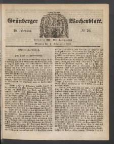 Grünberger Wochenblatt, No. 70. (4. September 1854)
