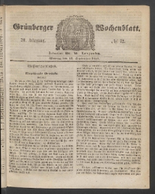 Grünberger Wochenblatt, No. 72. (11. September 1854)