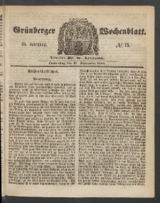 Gr&uuml;nberger Wochenblatt, No. 75. (21. September 1854)