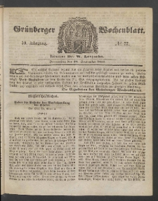 Gr&uuml;nberger Wochenblatt, No. 77. (28. September 1854)