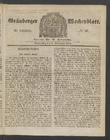 Gr&uuml;nberger Wochenblatt, No. 87. (2. November 1854)