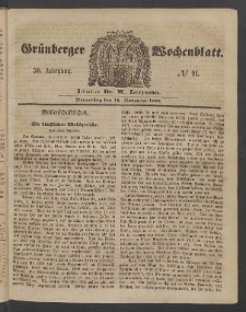 Grünberger Wochenblatt, No. 91. (16. November 1854)