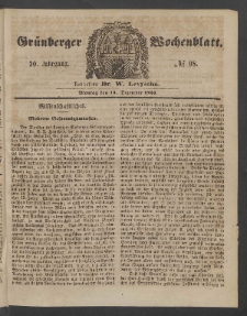 Gr&uuml;nberger Wochenblatt, No. 98. (11. Dezember 1854)