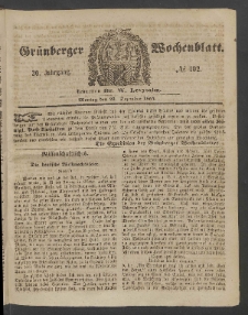 Gr&uuml;nberger Wochenblatt, No. 102. (25. Dezember 1854)