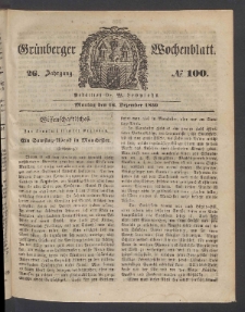 Gr&uuml;nberger Wochenblatt, No. 100. (16. Dezember 1850)